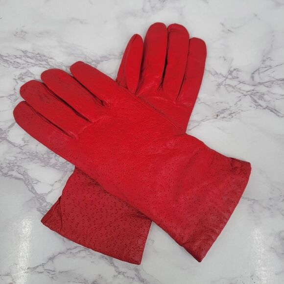 Vintage Vibrant Red Leather Driving Gloves Women's Ladies - Picture 1 of 11